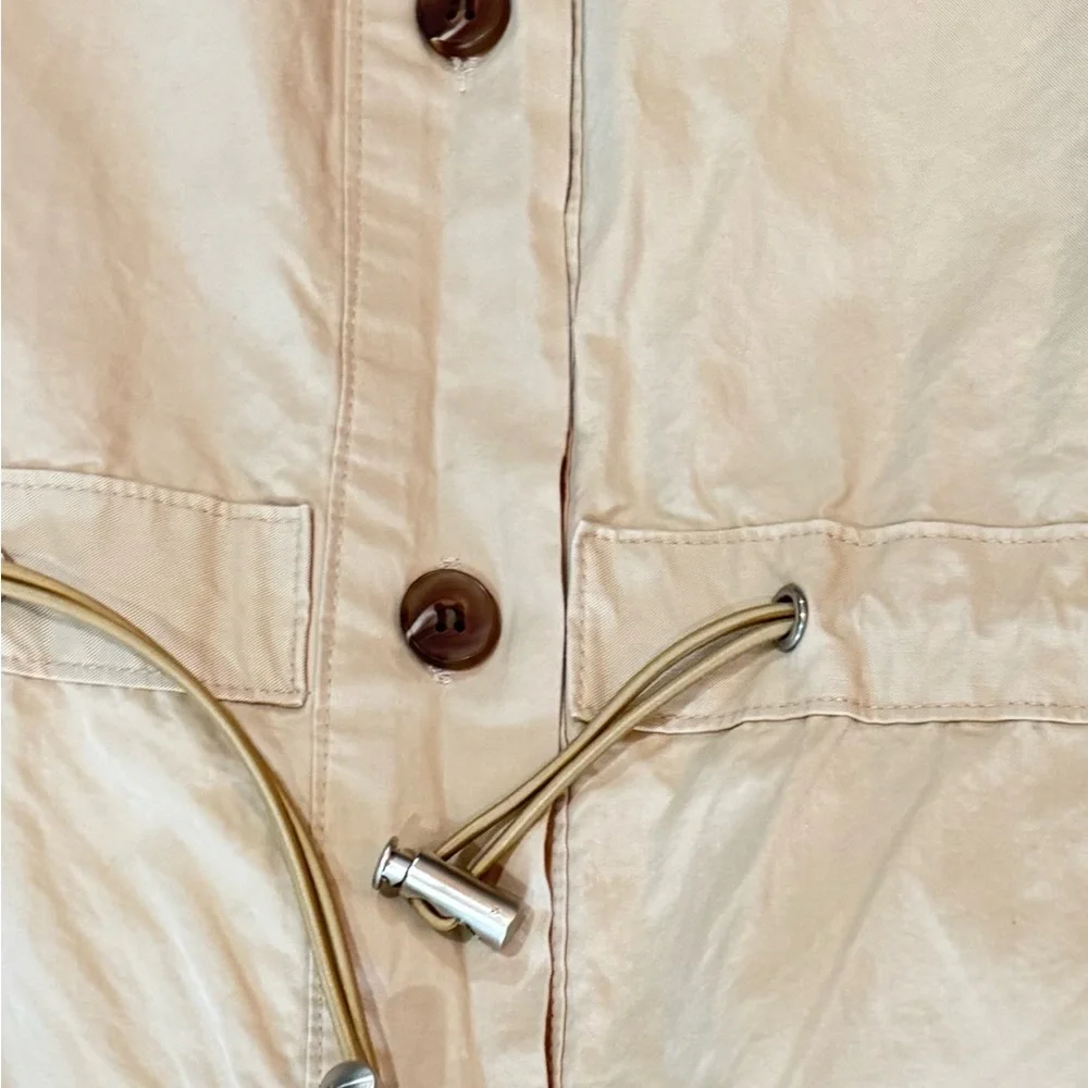 Beige Utility Jumpsuit Button Front Drawstring Waist Cropped Pockets Womens M - Picture 4 of 9